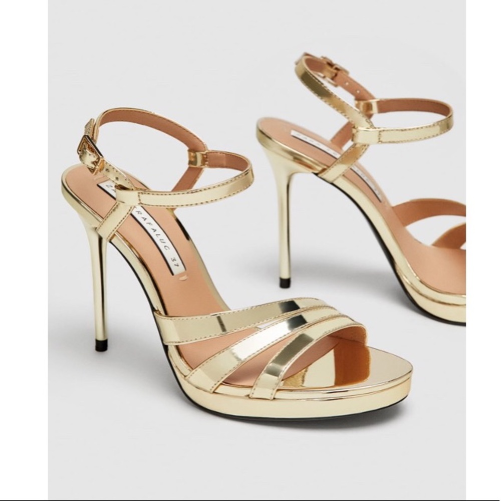 Zara Gold Strappy Heels - Picture 7 of 8